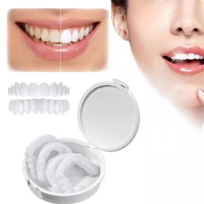 Fake Teeth Temporary Denture Teeth Veneer Snap in Teeth Confidence Smile Dentures Veneers Upper and Lower False Teeth Snap on Veneers for Men and Women Bad Teeth Whitening Alternative