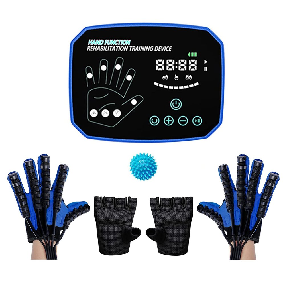 2PCS Electric Hand Rehabilitation Robot Gloves,Hemiplegia Finger Glove Rehabilitation Trainer Stroke Recovery Equipment for Left and Right Hand Promote Blood Circulation Resolve Stiff Hands (XL,Blue)