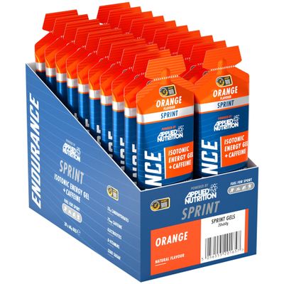 Sprint | Energy Gel with Caffeine | Easy to Digest | Improves Alertness & Concentration | Zero Fat Zero Sugar | 23g Carbohydrates + Electrolytes & B-Vitamins (Pack of 20 x 60 gram) (Orange)