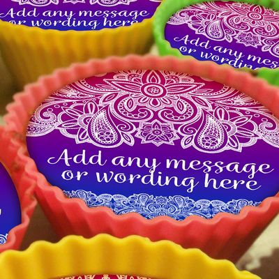 Indian Mehndi Blue Violet - 20 x 5cm Personalised Edible Cupcake Toppers on Premium Icing