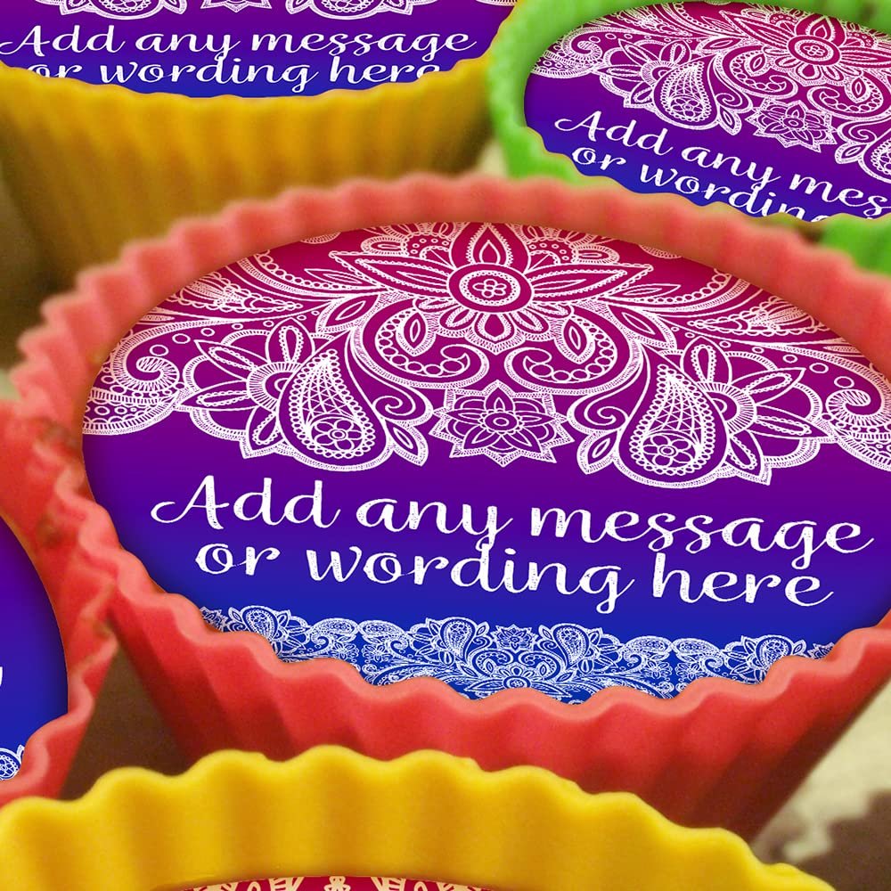 Indian Mehndi Blue Violet - 20 x 5cm Personalised Edible Cupcake Toppers on Premium Icing