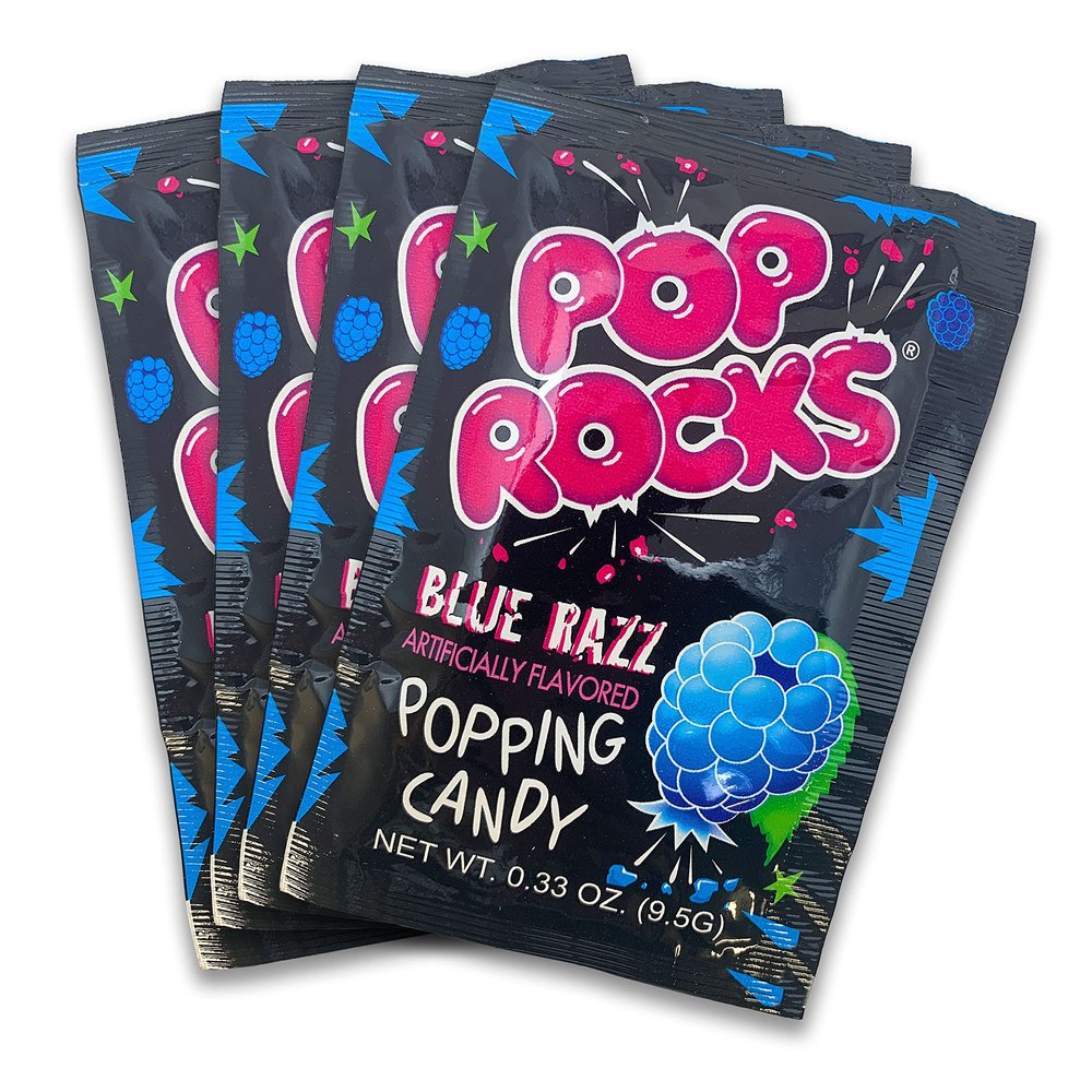 Blue Razz POP ROCKS Candy | Includes 4 Individual Packs of Blue Raspberry Flavored Mini Rock Popping Candies