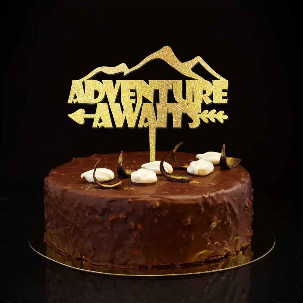 Adventure Awaits Quote Mr And Mrs Wedding Cake Topper Personalized Romance Bride & Groom Cake Topper For Wedding Anniversary Party Favors Wedding Gifts For Couple Glitter Gold