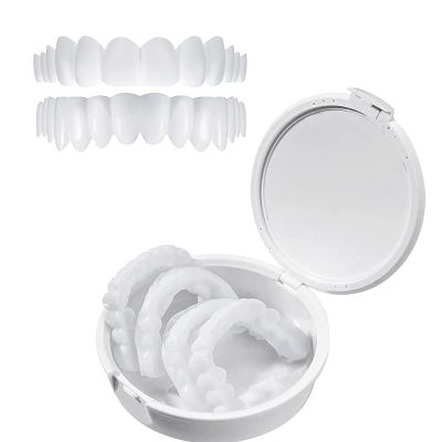 Fake Teeth Veneers White Dentures Teeth for Upper and Lower Cosmetic Teeth for Women Men False Teeth Comfortable Flex Instant Teeth Whitening Kit, Protecting Teeth and Regaining Smile, One Size