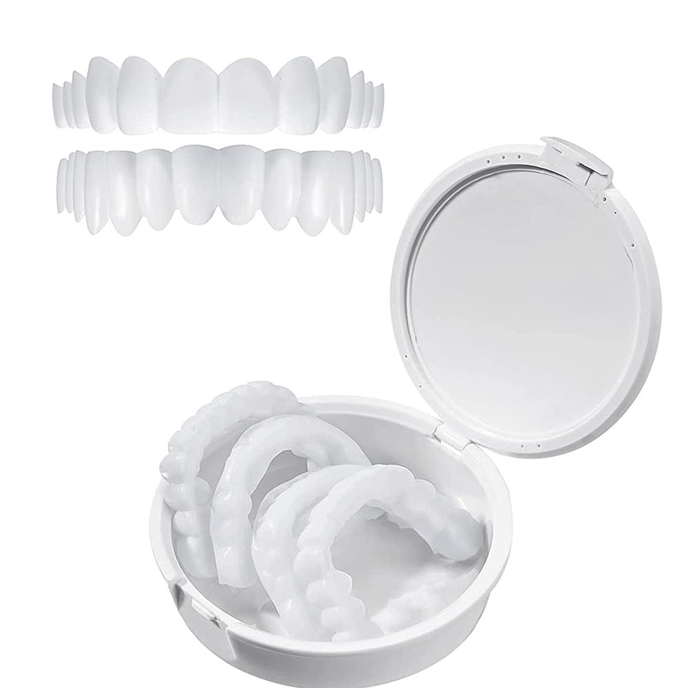 Fake Teeth Veneers White Dentures Teeth for Upper and Lower Cosmetic Teeth for Women Men False Teeth Comfortable Flex Instant Teeth Whitening Kit, Protecting Teeth and Regaining Smile, One Size