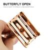 BAILI Butterfly Double Edge Safety Razor Rust-proof Reusable Manual Wet Shaving for Men Women with Mirrored Travel Case Rose Gold BD177C view 2