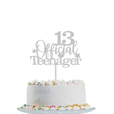 13 Official Teenager Cake Topper Blue Glitter Happy 13th Birthday Cake Pick Decorations for Teens 13th Birthday Cheers to 13 Years Old Party Supplies (Silver)