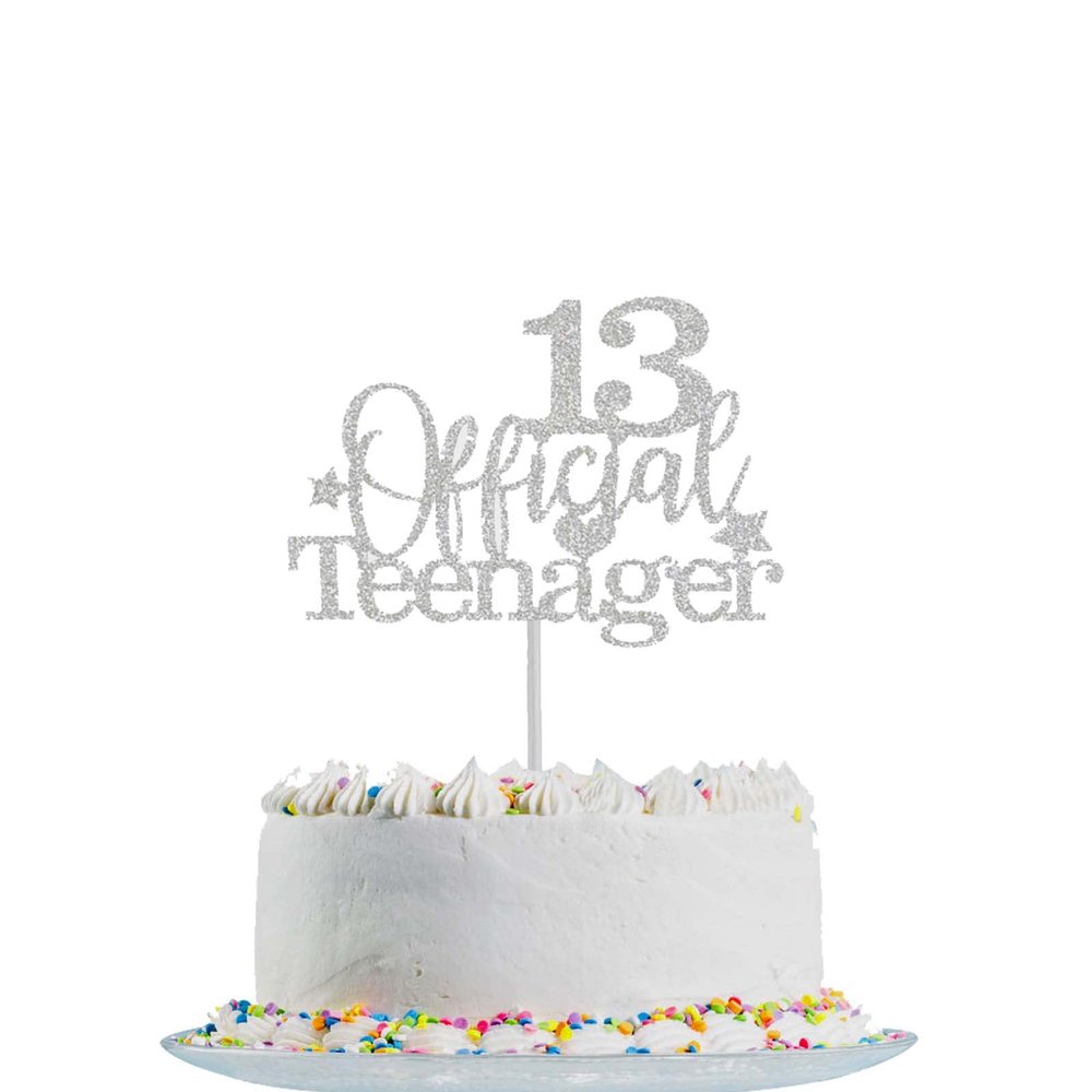 13 Official Teenager Cake Topper Blue Glitter Happy 13th Birthday Cake Pick Decorations for Teens 13th Birthday Cheers to 13 Years Old Party Supplies (Silver)