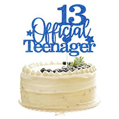 13 Official Teenager Cake Topper Blue Glitter Happy 13th Birthday Cake Pick Decorations for Teens 13th Birthday Cheers to 13 Years Old Party Supplies (Blue)