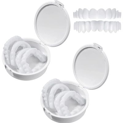 2 Pairs Cosmetic Veneers Teeth Temporary Dentures Teeth Instant Teeth Veneers Top and Bottom Smile Veneers, Whitening Snap on Veneers Fake Teeth Comfort Dentures for Men and Women Bad Teeth