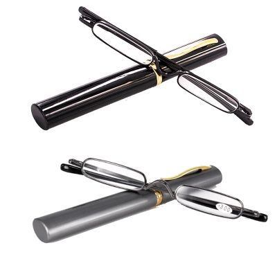 MMOWW 2 Pair Mini Compact Reading Glasses for Men Women - Superlight Metal Pocket Readers with Portable Pen Cases (Black/Gunmetal +2.75)