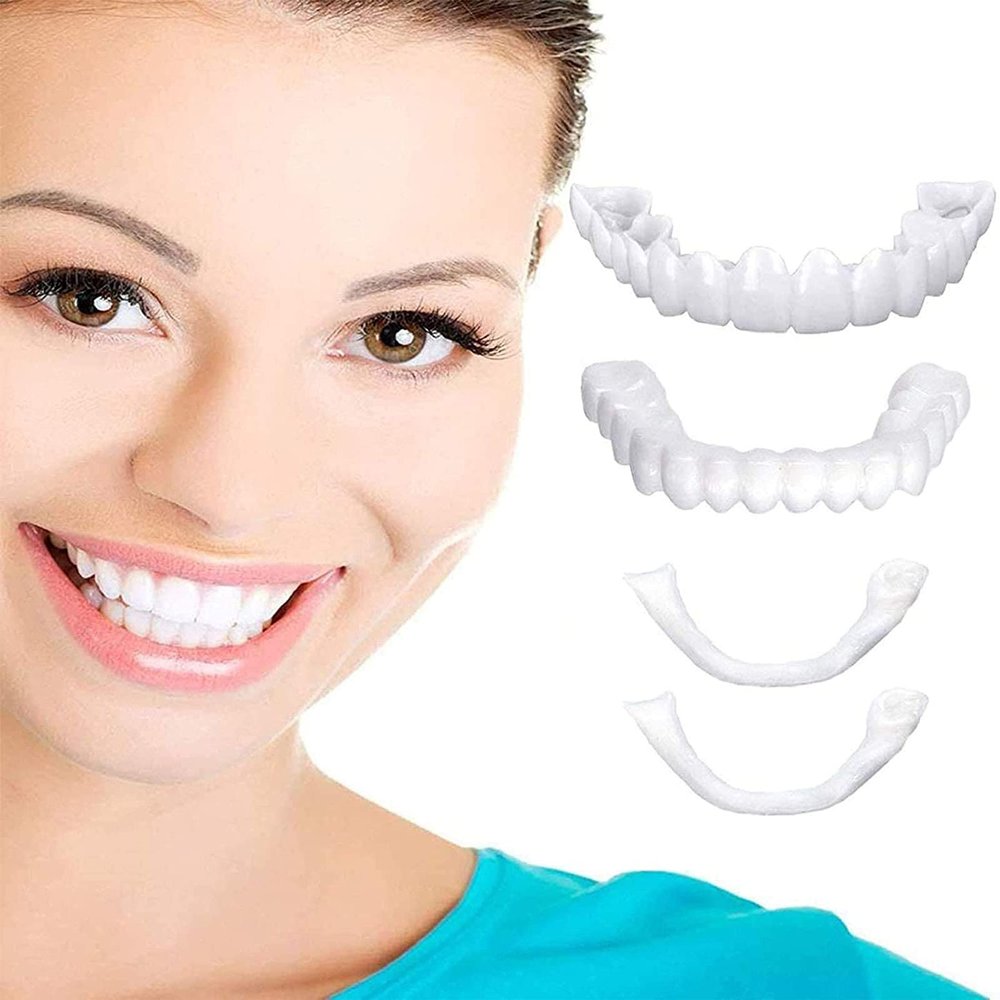 2 Pairs Perfect Smile Teeth Veneers Top and Bottom Fake Teeth Cosmetic Teeth Veneers Instant Teeth Whitening Kit Comfort Fit Flex Dentures Teeth Snap on Veneers False Teeth for Men and Women