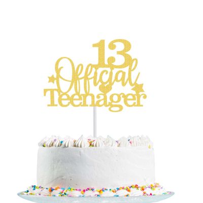 13 Official Teenager Cake Topper Blue Glitter Happy 13th Birthday Cake Pick Decorations for Teens 13th Birthday Cheers to 13 Years Old Party Supplies (Gold)