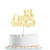13 Official Teenager Cake Topper Blue Glitter Happy 13th Birthday Cake Pick Decorations for Teens 13th Birthday Cheers to 13 Years Old Party Supplies (Gold) view 1
