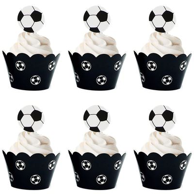 Kawailay 48 PCS Soccer Cupcake Toppers and Wrappers Sport Theme Birthday Party Cupcake Picks Soccer Cupcake Toppers Muffin Cases Wrapping Paper Cake Decor for Sports Party Kids Birthday Party