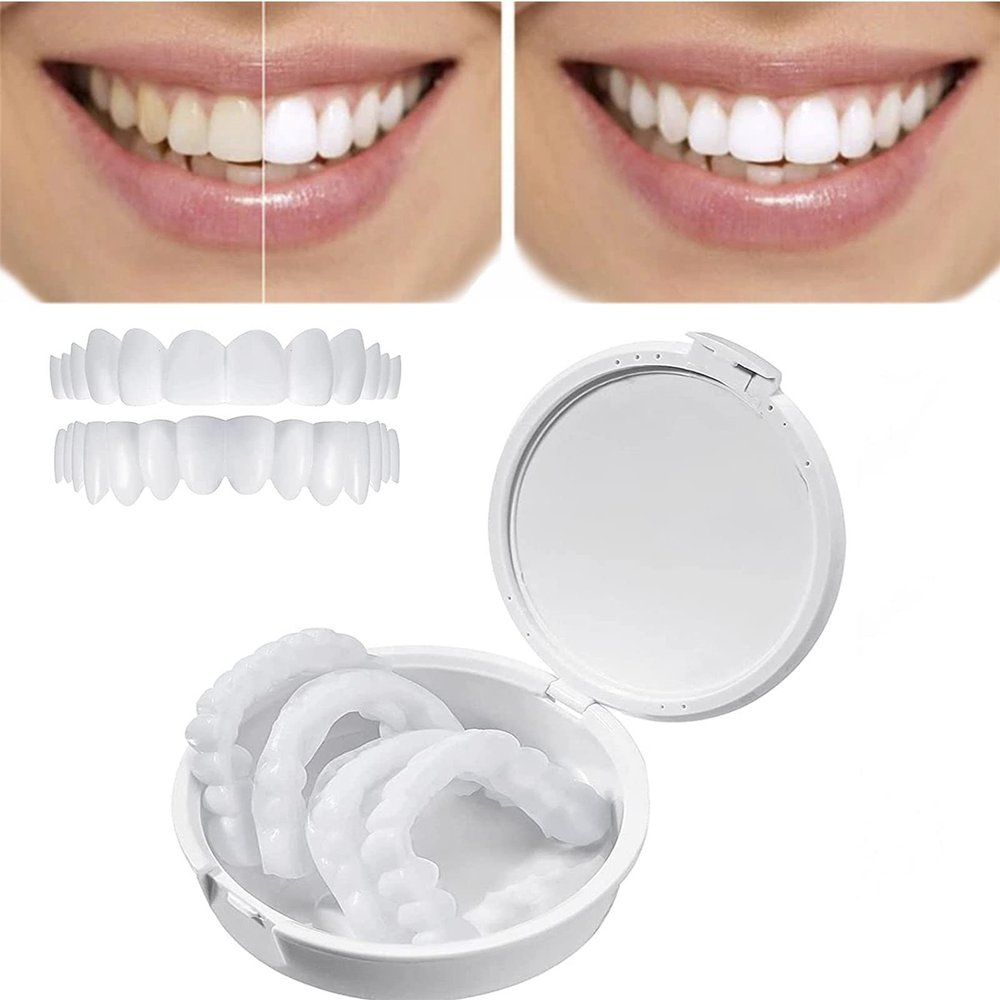 2 Pieces Instant Veneers Dentures, Multi-Functional Temporary Tooth Repair Kit, Snap on Veneers Dentures Teeth, Cosmetic Whitening Smile Fake Teeth Veneers Covering Missing Teeth