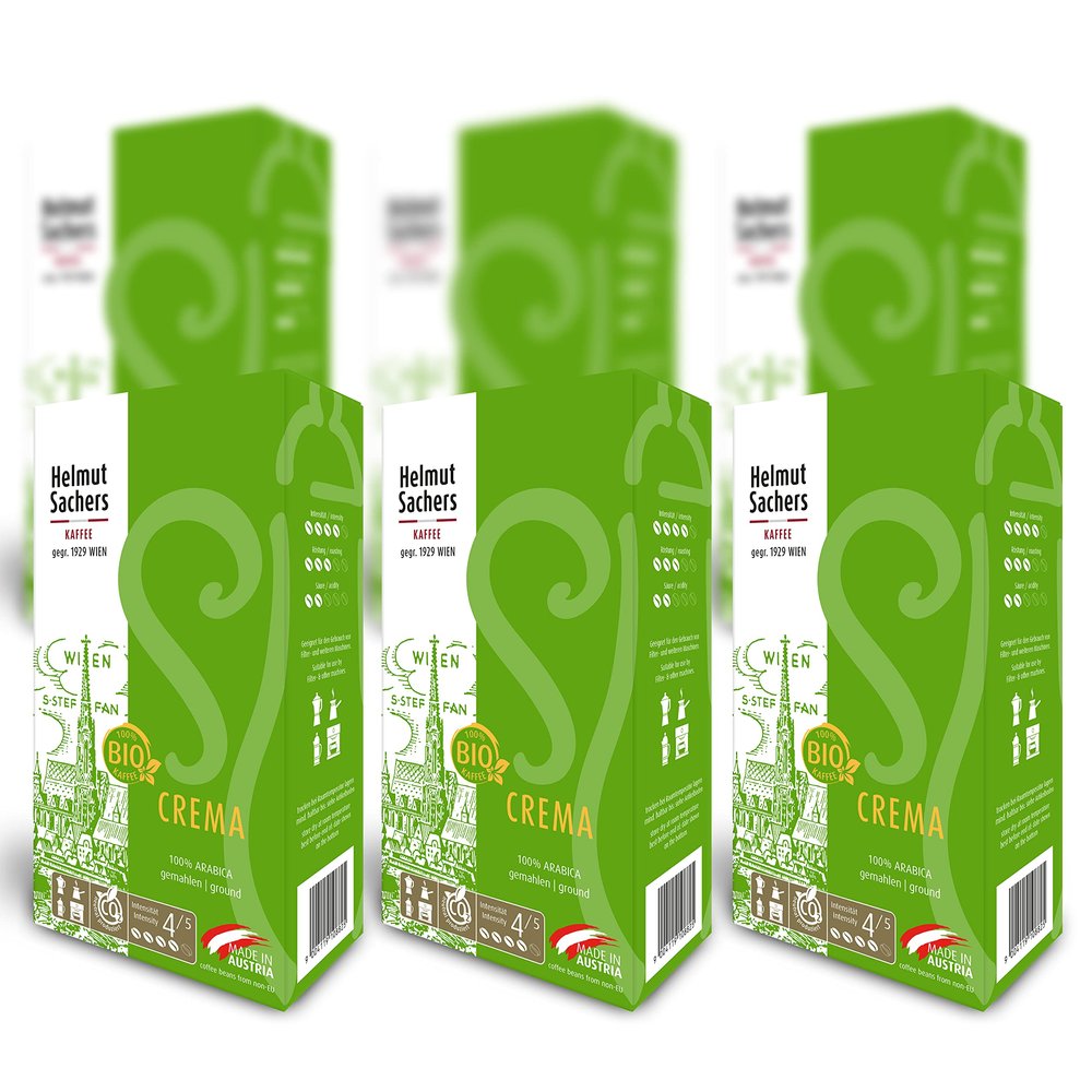 Helmut Sachers Kaffee - Organic cream, made from excellent South and Middle American varieties for complete coffee enjoyment, sustainably roasted in Austria - ground, 6 x 500 g