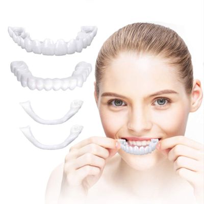 Wttfc 2 Pieces Fake Teeth White Dentures Teeth for Upper And Lower Jaw Veneers Teeth for Women Men False Teeth Comfortable Flex Cosmetic Teeth, Protecting Teeth And Regaining Smile
