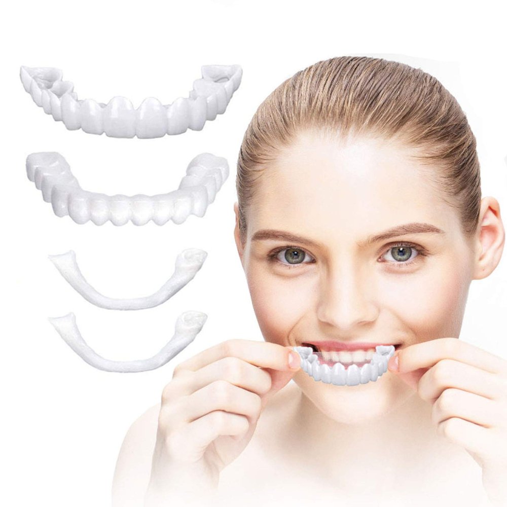 Wttfc 2 Pieces Fake Instant Veneers Dentures Fake Teeth Smile Teeth Top Fake Teeth for Women And Men Bad Teeth Whitening Alternative