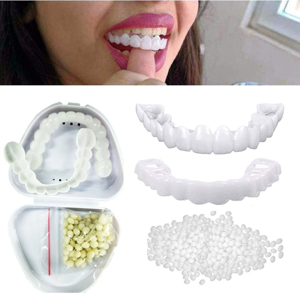 2 Pairs Upper and Lower Teeth Veneers Whitening Snap On Veneers Teeth Smile Fake Teeth Dentures Teeth Temporary Whitening Cosmetic False Teeth Braces Covering Imperfect Teeth