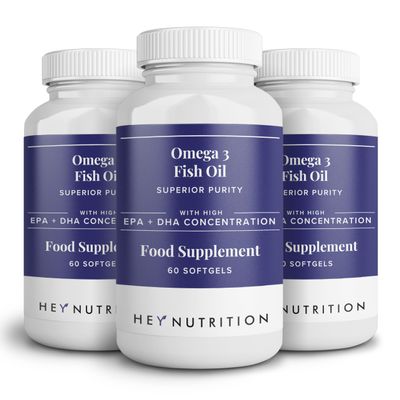 Hey Nutrition Pure Omega-3 Fish Oil 2000mg with Vitamin E - High EPA + DHA Concentration - Maintains Heart, Joint, Brain & Immunity Support - UK Manufactured - Non-GMO - 180 Softgels