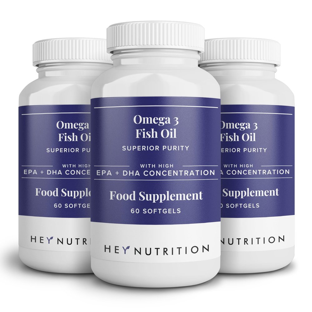 Hey Nutrition Pure Omega-3 Fish Oil 2000mg with Vitamin E - High EPA + DHA Concentration - Maintains Heart, Joint, Brain & Immunity Support - UK Manufactured - Non-GMO - 180 Softgels