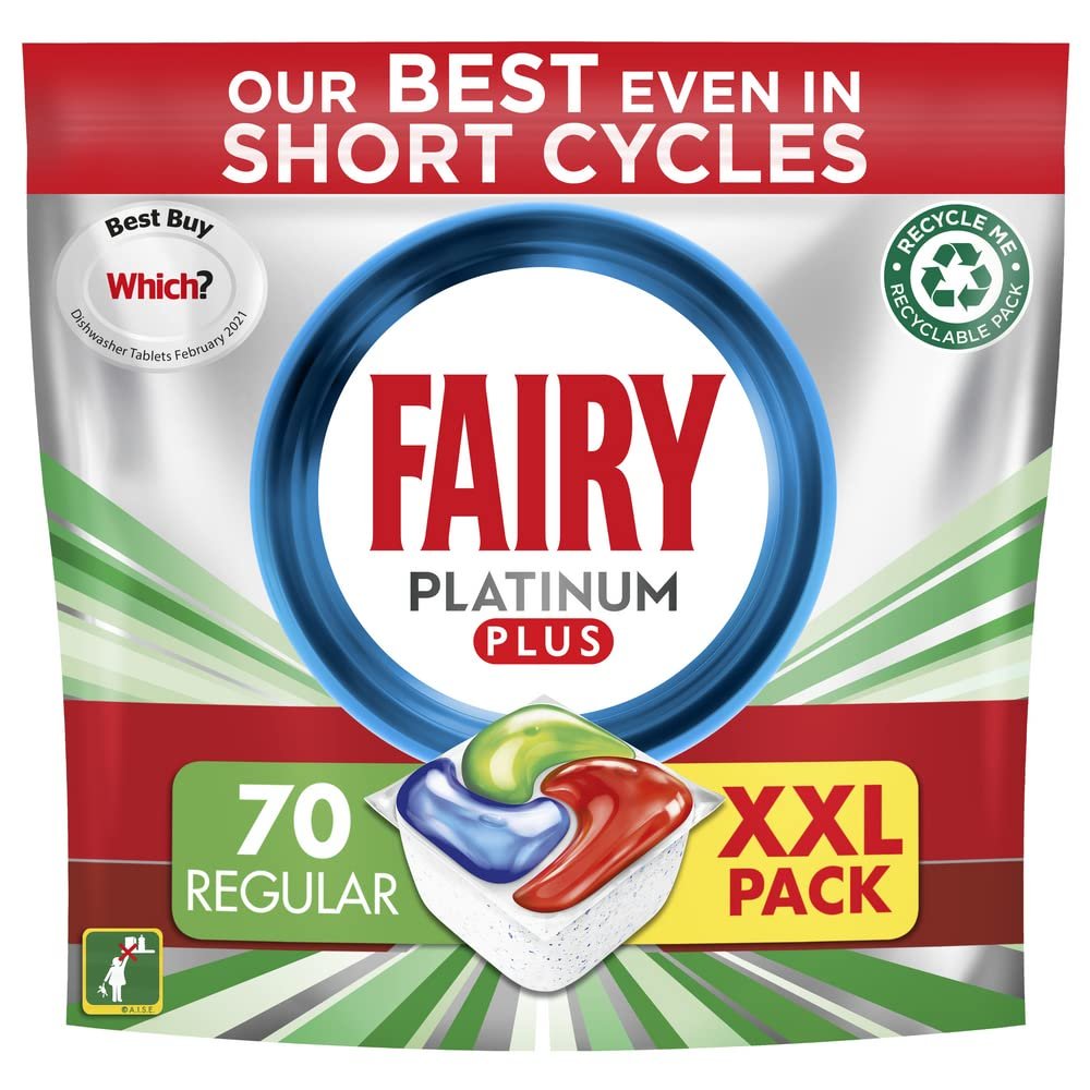 Fairy Platinum Plus All in One Dishwasher Tablets, Regular, 70 Tablets, Our Best Cleaning For A Clean Like New, Removes Dullness & Prevents Limescale x3