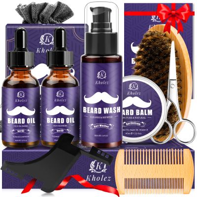 KHOLEZ Beard Grooming Kit for Men Gifts w 2 Beard Oil, Mens Gift Set, Dad Birthday Secret Santa Christmas Presents Stocking Fillers Gifts for Him Dad Husband Boyfriend Fathers Valentines Gift Set