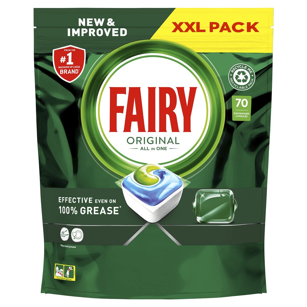 Fairy Original All in One Dishwasher Tablets, Regular, 70 Capsules, Effective Even On Dried-On Grease x4