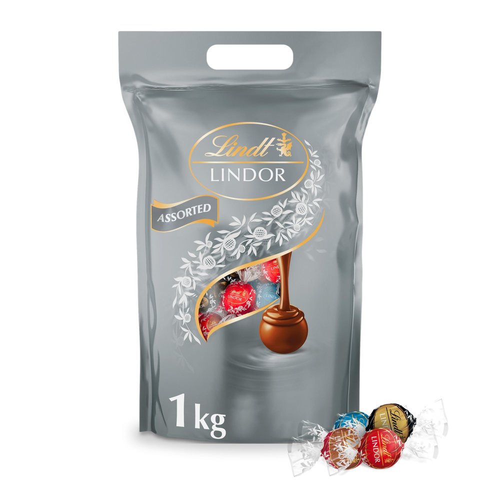 Lindt Lindor Silver Assorted Chocolate Truffles  1kg Bag (Approx. 80 Balls)  Smooth Filling  Valentines Day, Mothers Day, Easter, Gift, Birthday, Congratulations, Sharing Treat
