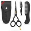 FABINOC 5'' Beard and Moustache Scissors with Comb & Pouch  Eyebrow, Ear & Nose Small Hair Scissors - German Quality Stainless Steel Mustashe Grooming Kit (Black) view 1