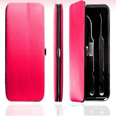 PU Leather Empty Tweezers Storage Bag Magnetic Lash Tweezers Case Anti- Organizer for Eyelash Grafting Extension Tweezers (Dark Pink)