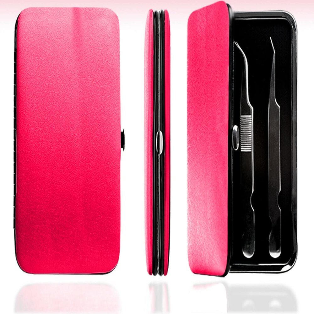 PU Leather Empty Tweezers Storage Bag Magnetic Lash Tweezers Case Anti- Organizer for Eyelash Grafting Extension Tweezers (Dark Pink)