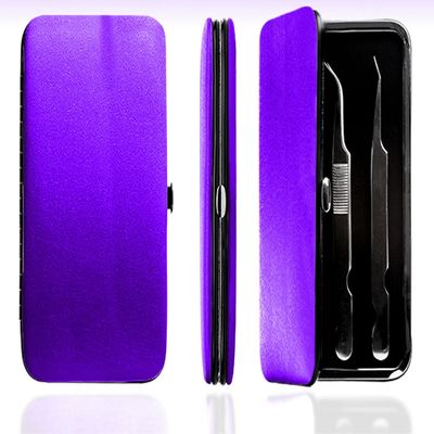 PU Leather Empty Tweezers Storage Bag Magnetic Lash Tweezers Case Anti- Organizer for Eyelash Grafting Extension Tweezers (Purple)