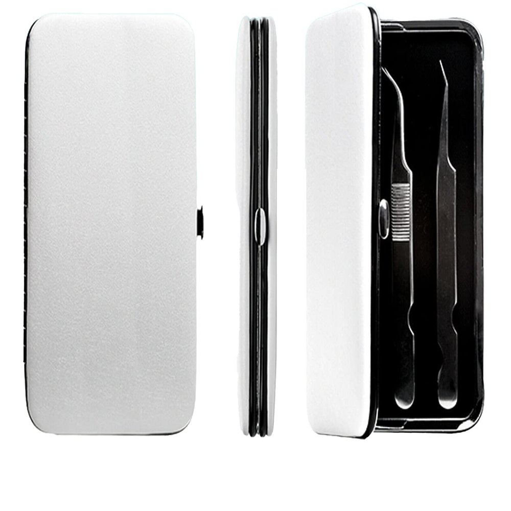 PU Leather Empty Tweezers Storage Bag Magnetic Lash Tweezers Case Anti- Organizer for Eyelash Grafting Extension Tweezers (White)