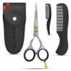 FABINOC 5" Beard and Moustache Scissors with Comb & Pouch  Eyebrow, Ear & Nose Small Hair Scissors - German Quality Stainless Steel Mustashe Grooming Kit (Silver) view 1