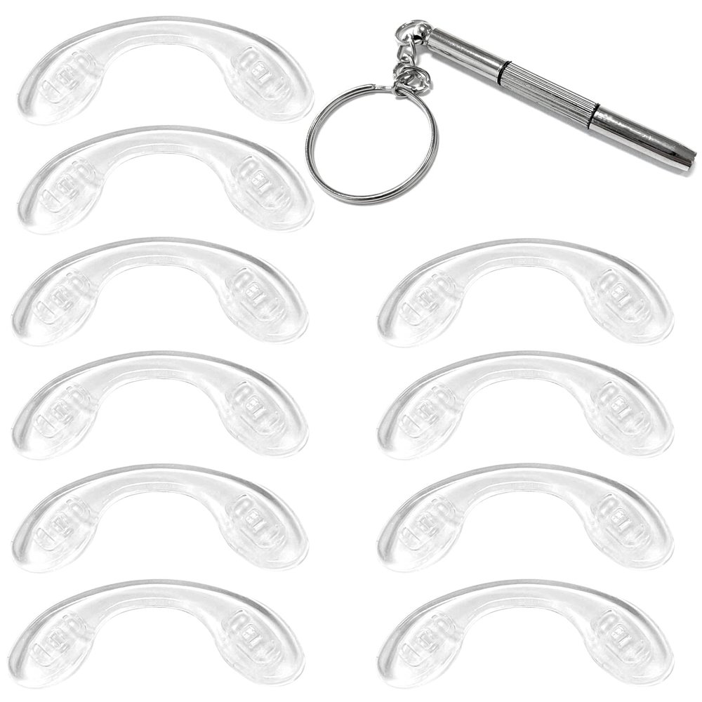 10 Pcs Silicone Glasses U Shaped Screw-in Clear Nose Pads with Micro Screwdriver, CKANDAY 42mm Non-Slip Anti-Drop Eyeglass Saddle Bridge Nose Pad Set for Eyeglasses Glasses Sunglasses Eyewear Optical