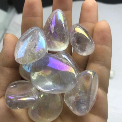 100g Natural Rainbow Angel Aura Quartz Crystals Tumbled Stones,White,20-30mm