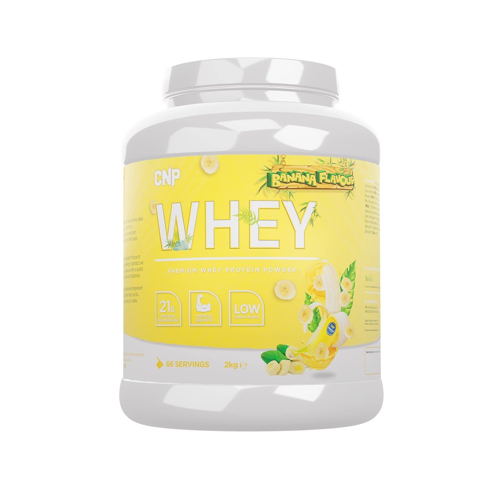 CNP Professional Premium Whey Protein Powder 2kg & 900g, 21g Protein, Low Carb, Easy Digestion, 66/30 Servings, Vegetarian, Halal, 12 Great Flavours (2kg, Banana)