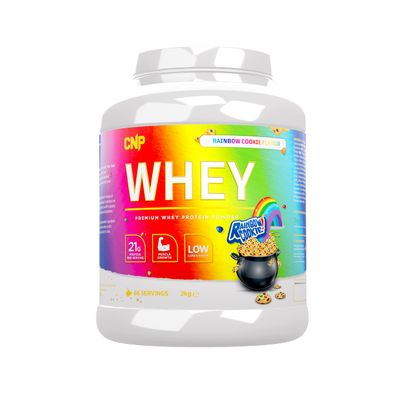 CNP Professional Premium Whey Protein Powder 2kg & 900g, 21g Protein, Low Carb, Easy Digestion, 66/30 Servings, Vegetarian, Halal, 12 Great Flavours (2kg, Rainbow Cookie)