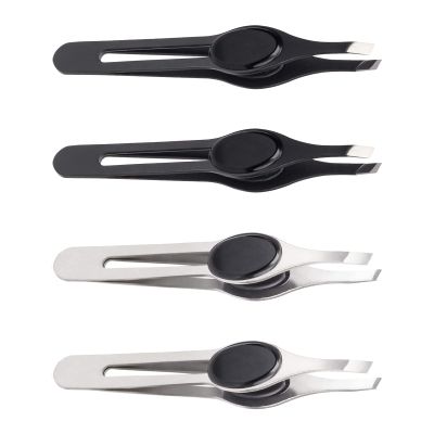 4 Pcs Stainless Steel Eyebrow Tweezers Non-Slip Grip Slant Tip Tweezers Hair Removal Makeup Tools for Shaping, Plucking Facial Hairs