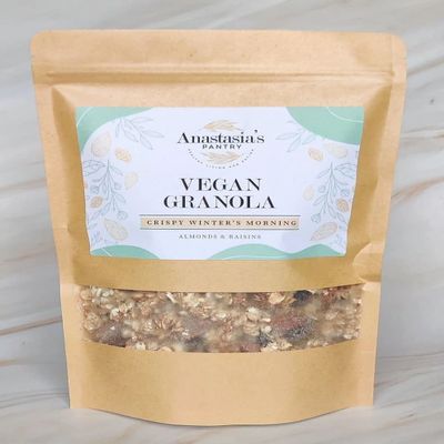 Gluten free Vegan Granola, Roasted Almonds and Raisins, Artisan, Handmade, Healthy Granola, Anastasia's Pantry | Crispy Winter's Morning Granola 450g