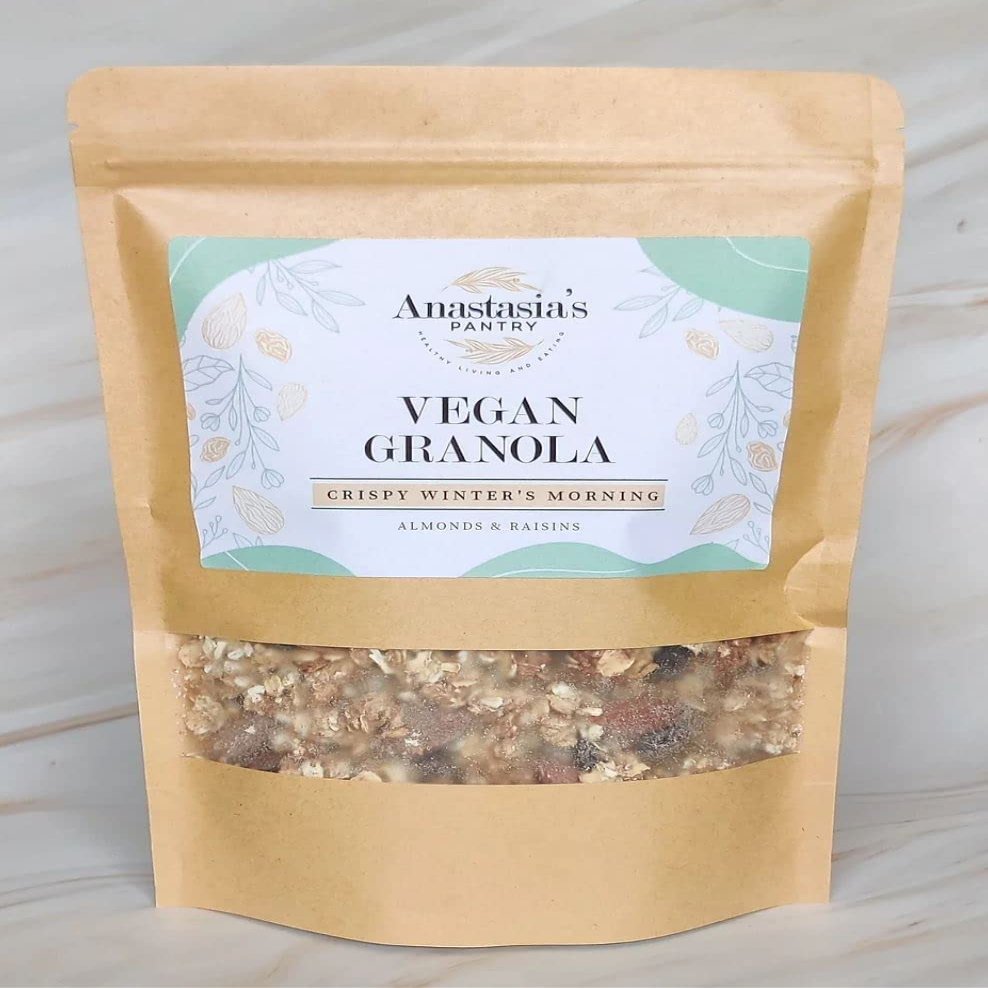 Gluten free Vegan Granola, Roasted Almonds and Raisins, Artisan, Handmade, Healthy Granola, Anastasia's Pantry | Crispy Winter's Morning Granola 450g