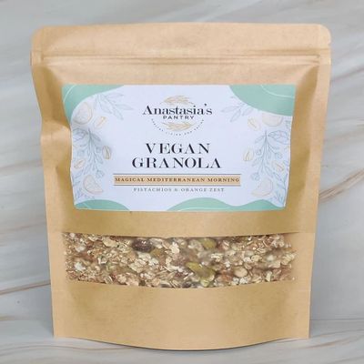 Gluten Free Vegan Granola, Roasted Pistachios and Orange Zest, Artisan, Handmade, Healthy Granola, Anastasia's Pantry | Magical Mediterranean Morning Granola, 450g