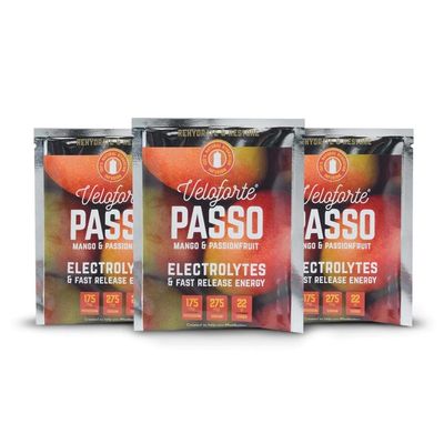 Veloforte Passo Natural Electrolyte Powder, Fast-Release Electrolytes & Energy for Hydration & Performance, Mango & Passionfruit Flavour, Perfect for During & After Exercise (9)