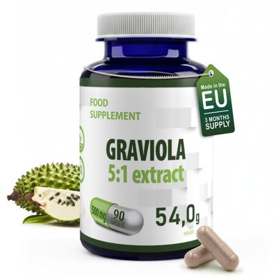 Hepatica Graviola Fruit Extract 2500mg Equivalent (500mg of 5:1 Extract) 90 Vegan Capsules, 3rd Party lab Tested, High Strength Supplement, Gluten and GMO Free