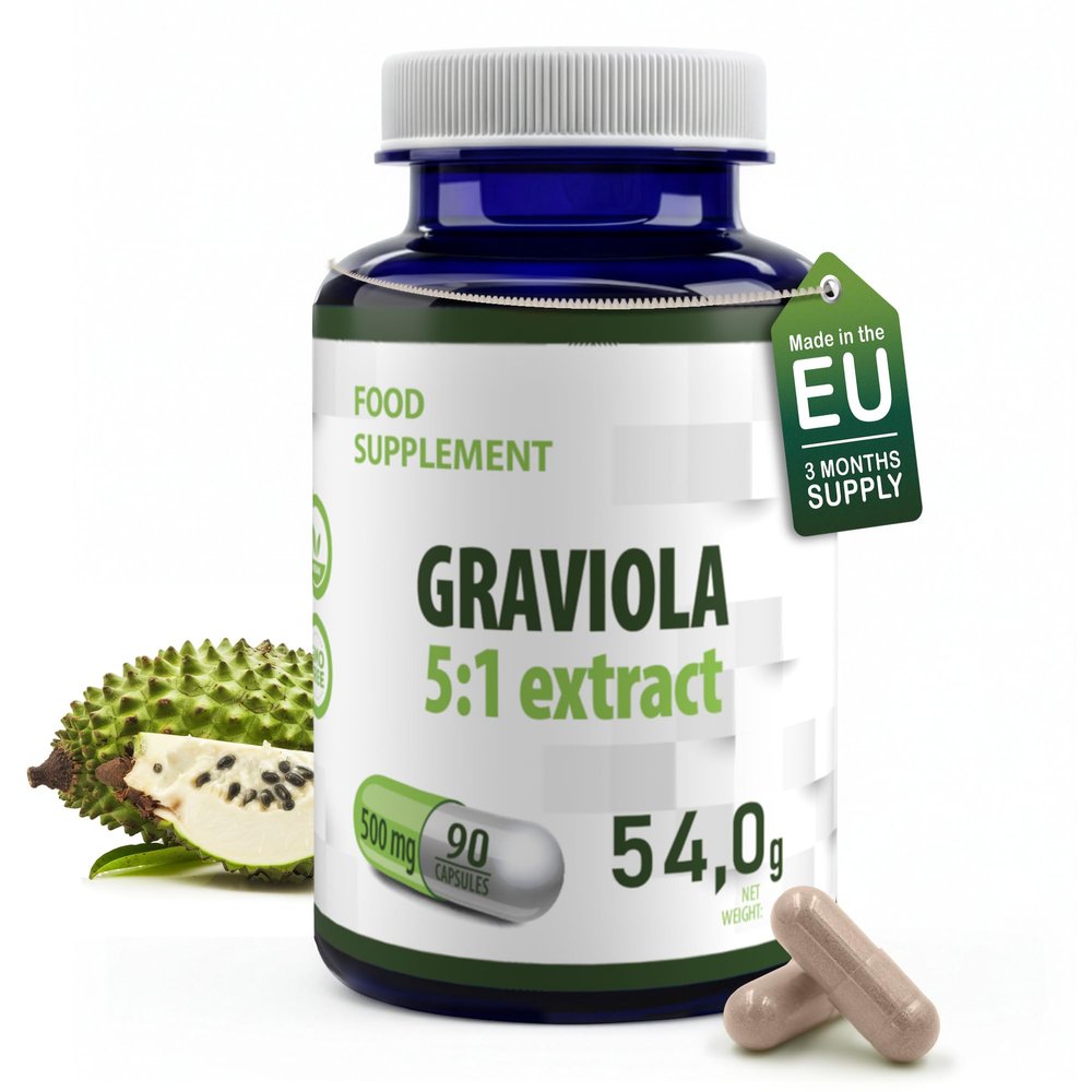 Hepatica Graviola Fruit Extract 2500mg Equivalent (500mg of 5:1 Extract) 90 Vegan Capsules, 3rd Party lab Tested, High Strength Supplement, Gluten and GMO Free
