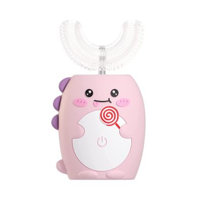 Children's U-Shaped Electric Toothbrush Ultrasonic Children's Electric Toothbrush Silicone Rechargeable Children's Toothbrush Cartoon (Color : Pink)