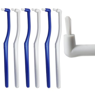 6 x Super Slim Interspace Toothbrush ~ Interdental Blue White Brushes for Orthodontic Braces & Bridges