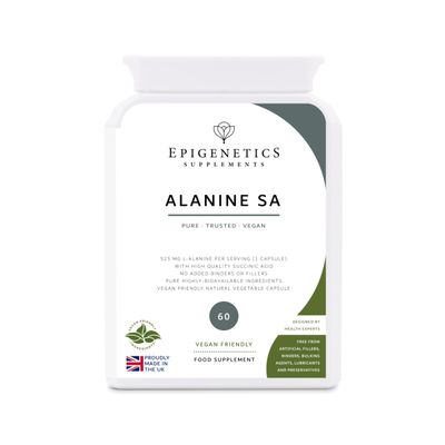 Alanine SA | 525mg L-Alanine (Alpha) Amino Acid + Succinic Acid Natural Antioxidant | 60 Vegan Friendly Capsules UK Made | 1 Capsule Daily (2 Month Supply)